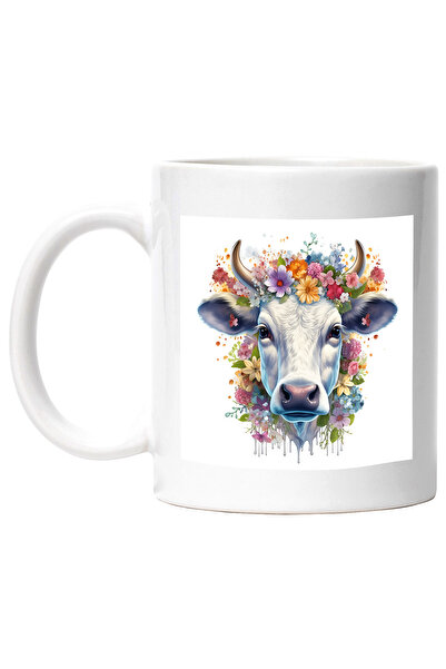 StoryGift Romania Cana cu un cap de vacuta inconjurat cu floricele de diferit...