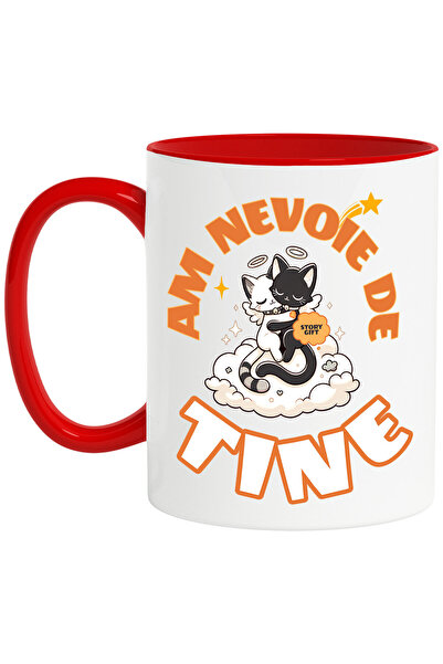 StoryGift Romania Cana cu Cuplu Pisici Ingeri Alb Si Negru Pe Nor Pufos Text ...