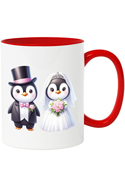 StoryGift Romania Cana cu 2 pinguini la nunta | ilustratie | rochie de mireas...