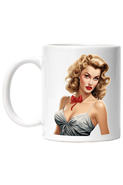 StoryGift Romania Cana cu o femeie blonda, ilustratie, stil retro, vechi, de ...