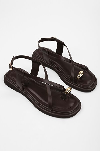 Shoeberry Women's Julina Brown Skin Buckle Sandals