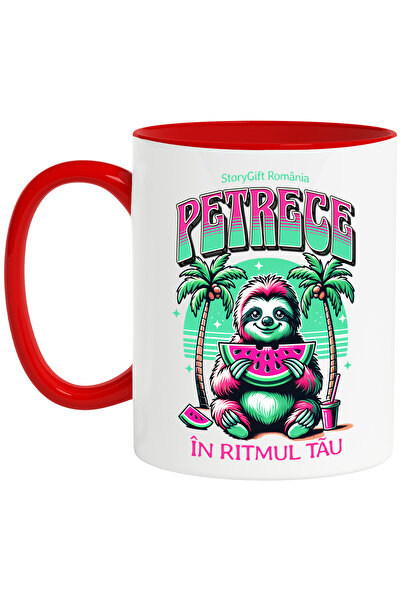 StoryGift Romania Cana Petrece în ritmul tau animal cu pepene relaxare , 330ml, Ceramic cu Maner R, Cu Maner Rosu