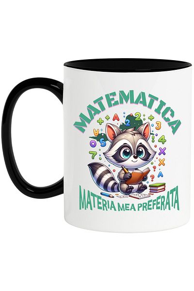StoryGift Romania Cana cu Sconcs Cu Caiet Matematica Cifre Text matematica Materia Mea Preferata S, Cu Maner Negru