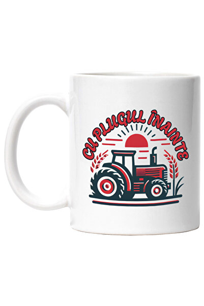 StoryGift Romania Cana Tractor Toamna Camp Munca Cu plugul înainte, 330ml, Ceramic cu Maner Alb, Cu Maner Alb