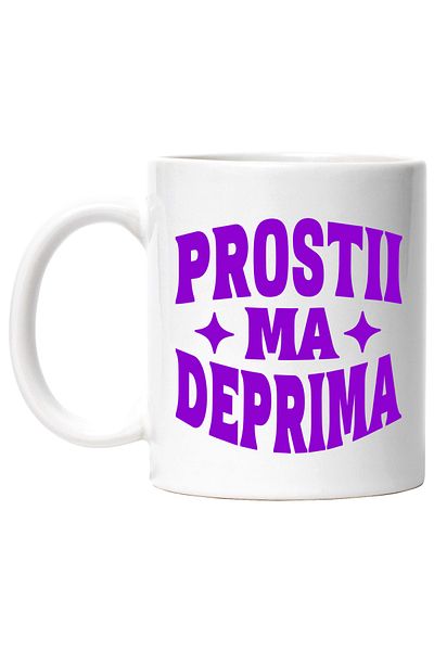 StoryGift Romania Cana cu Mesaj In Limab Romana Cu Stele Text haios Sarcastic Prostii Ma Deprima D, Cu Maner Alb