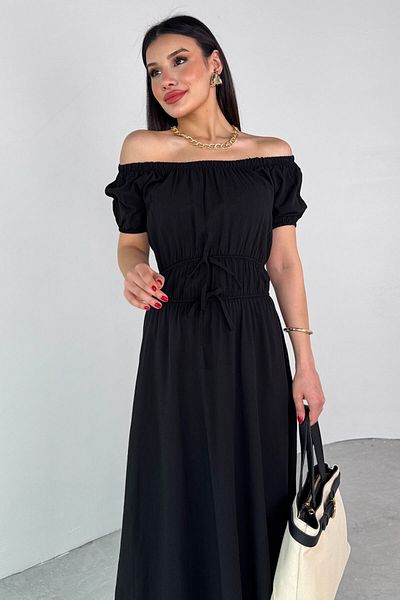 Cappmoda ELB-25212 Μαύρο μανίκι με μπαλόνι Λεπτομερές φόρεμα από καουτσούκ
