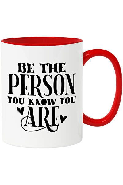 StoryGift Romania Cana cu inimioare si textul "Be the person you know you are" - bunatate obiectiv, Cu Maner Rosu