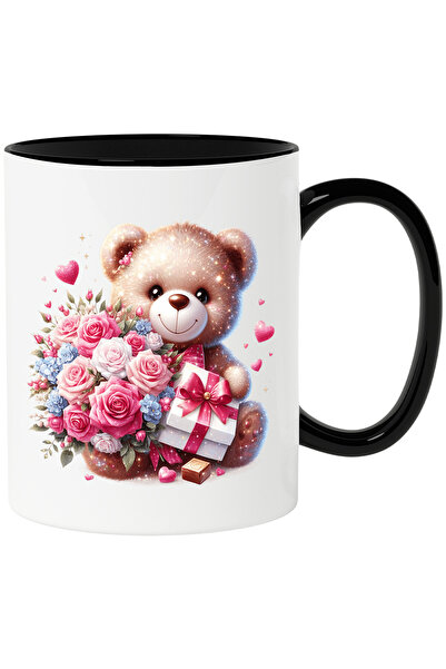 StoryGift Romania Cana cu un ursulet care tine un buchet cu trandafiri si un ...