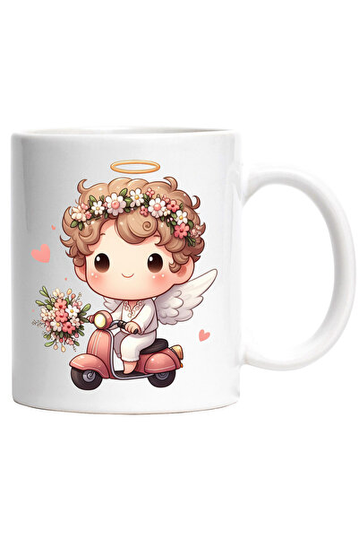 StoryGift Romania Cana cu un bebelus Cupidon care se plimba cu scuterul | ilu...