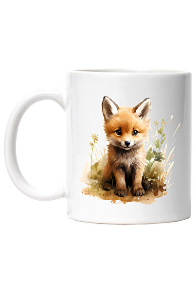 StoryGift Romania Cana cu un pui de vulpe vesel, ilustratie, jucaus, in natur...