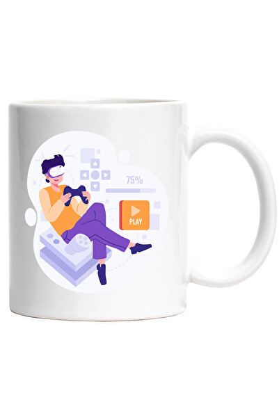 StoryGift Romania Cana Cu Jocuri Video, Consola, VR, Joystick, PS, XBOX, Multicolor 330 ml, Cerami, Cu Maner Alb