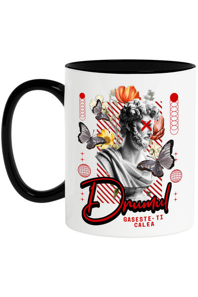 StoryGift Romania Cana cu Statuie Umana Bust Barbatesc Fluturi Flori Colorate...