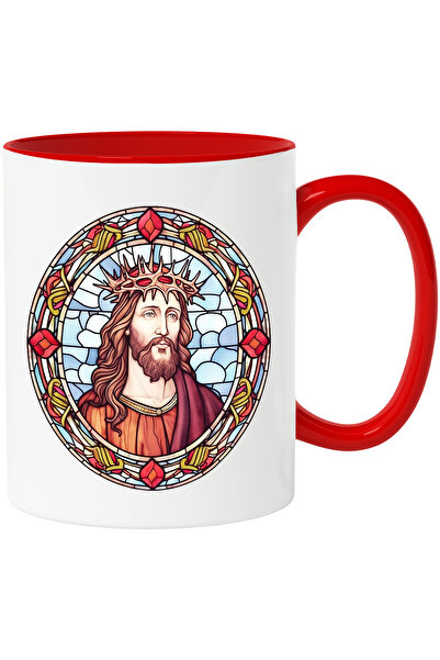 StoryGift Romania Cana cu Iisus Hristos | ilustratie | stil mozaic | coroana din spini | bunatate , Cu Maner Rosu