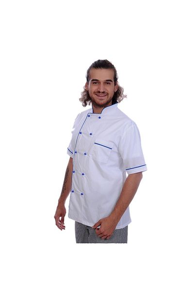 FORMTEKS Cook Jacket Short Sleeve Sax Ribbed