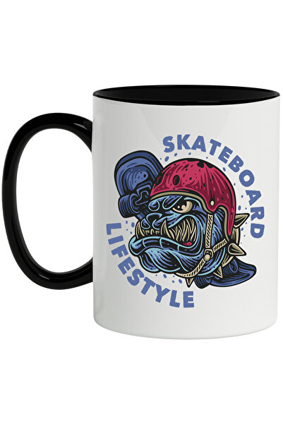 StoryGift Romania Cana Cu Mesaj In Engleza Skateboard Lifestyle, Skate, Casca, Caine, Zgarda, Mult, Cu Maner Negru