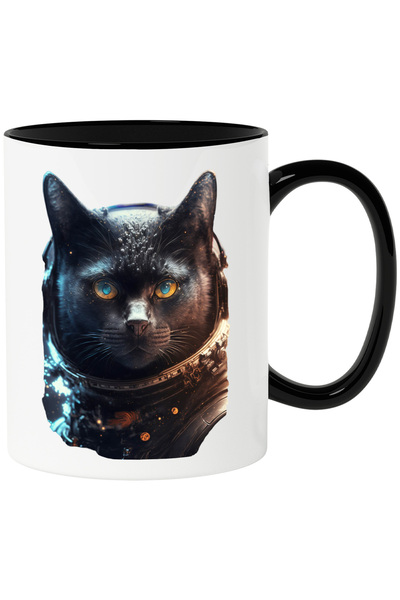 StoryGift Romania Cana Cu Pisica Neagra in Costum de Astronaut, Spatiu, Galax...