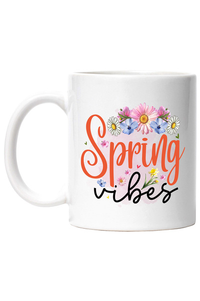 StoryGift Romania Cana cu mesajul "Spring vibes", ilustratie, primavara, flor...