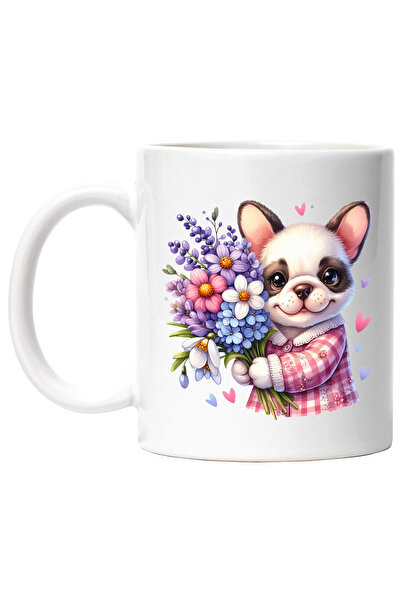StoryGift Romania Cana cu un catel fericit care tine un buchet cu flori | ilu...