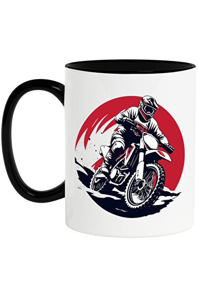 StoryGift Romania Cana cu un motociclist pe un traseu de padure, ilustratie, motocross, abstract, , Cu Maner Negru