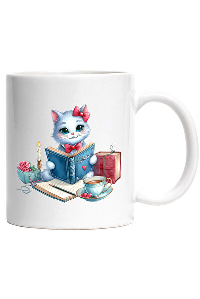 StoryGift Romania Cana cu o pisicuta care tine o carte deschisa | ilustratie ...