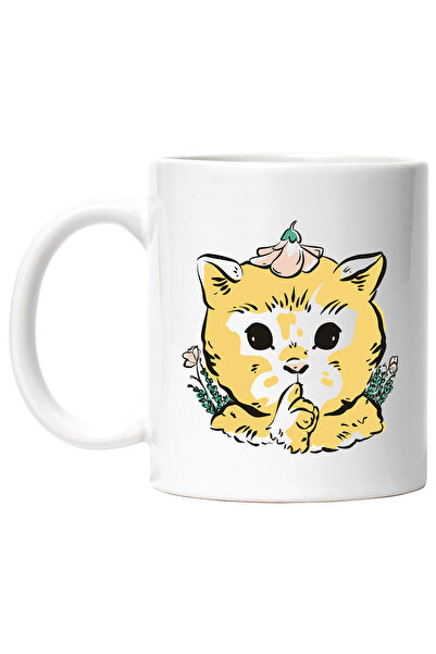 StoryGift Romania Cana Cu Pisica, Ilustratie, Floare, Petale, Frunze, Animal,...