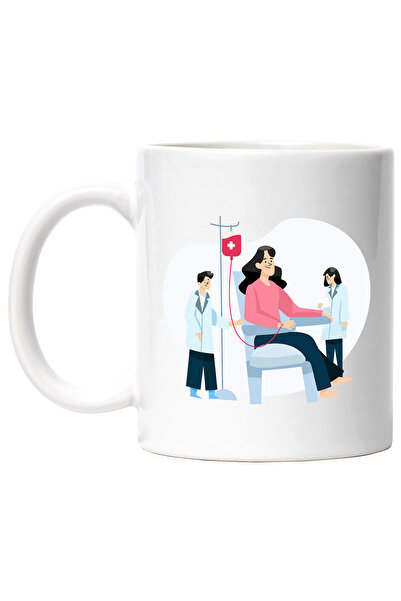 StoryGift Romania Cana Cu Medicina, Doctori, Pacient, Transfuzie, Sange, Halat, Multicolor 330 ml,, Cu Maner Alb