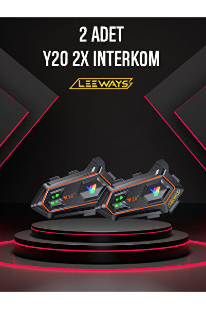 leeways İki Adet Y20 2X 1000m Telsiz Mesafeli Özellikli 2 Kişi Bağlantılı Bluetooth Kask Kulaklık Ekranlı Fe