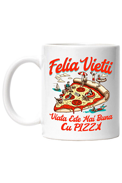 StoryGift Romania Cana cu Felie DE Pizza Peperoni Oameni Pe Plaja Bronz Relax...