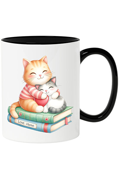 StoryGift Romania Cana cu 2 pisicute care stau pe carti | ilustratie | inima ...