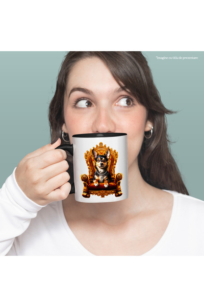 StoryGift Romania Cana cu un catel care sta pe un scaun regal, ilustratie, valoare, rol decisiv, i, Cu Maner Negru