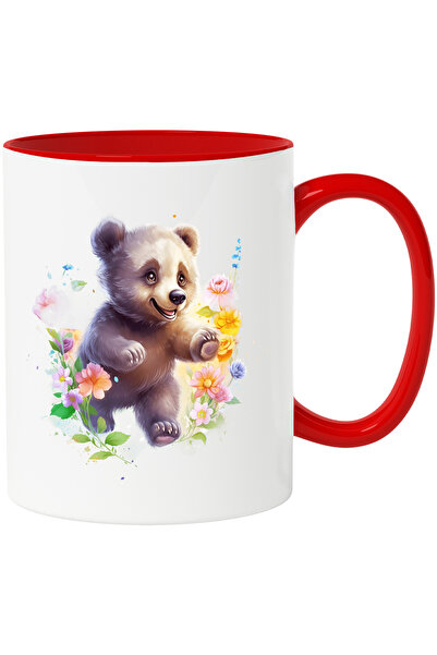 StoryGift Romania Cana cu un ursulet brun jucaus | ilustratie | flori | plant...