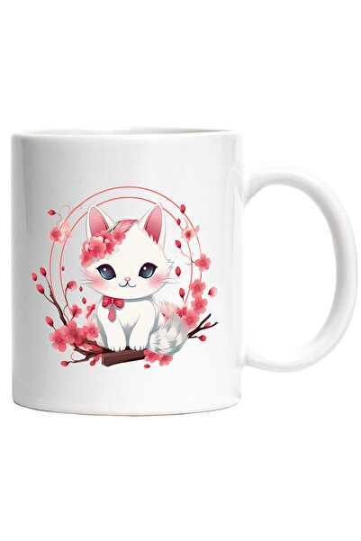 StoryGift Romania Cana cu o pisicuta alba imbujorata | ilustratie | flori | c...