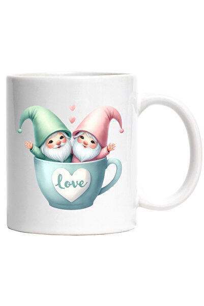 StoryGift Romania Cana cu doi Gnomi Fericiti, cu mesajul LOVE| 330ml | Cerami...