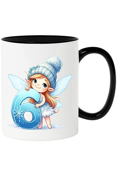 StoryGift Romania Cana cu o zana micuta care tine cifra "6" | ilustratie | scoala | matematica | c, Cu Maner Negru