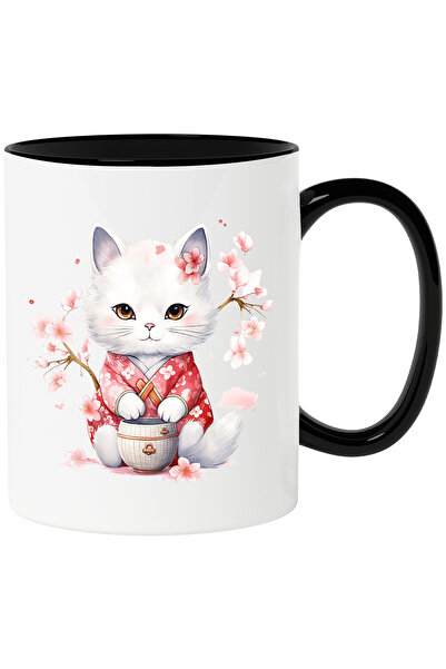 StoryGift Romania Cana cu o pisicuta alba care are vesminte traditionale japo...