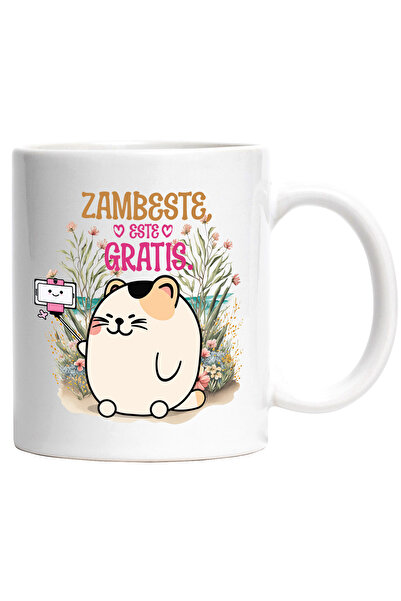 StoryGift Romania Cana Pisica Cu Mustati Lungi Selfie, Text Inspirational Zam...