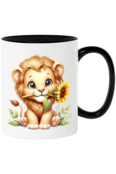 StoryGift Romania Cana cu un pui de leu vesel care tine o floare | ilustratie...