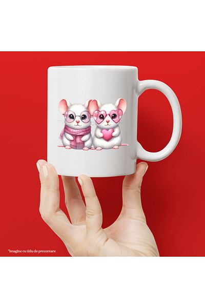 StoryGift Romania Mug with 2 mice, illustration, heart, affection, Valentine's Day, glasses, scarf, With White Handle