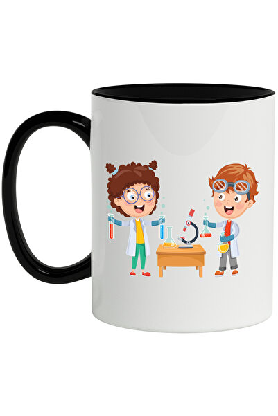 StoryGift Romania Cana Cu Chimie, Eprubete, Halat, Manusi, Microscop, Stiinta, Multicolor 330 ml, , Cu Maner Negru