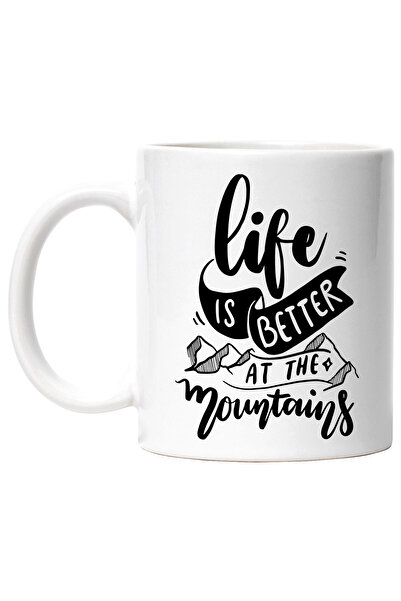 StoryGift Romania Cana cu textul "Viata este mai buna in munti" cu Maner Alb, Cu Maner Alb