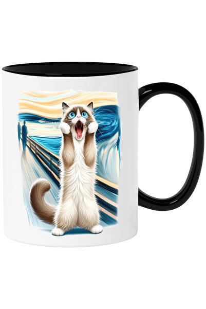 StoryGift Romania Cana cu pisica speriata, tablou, ilustratie, pictura, uimit...