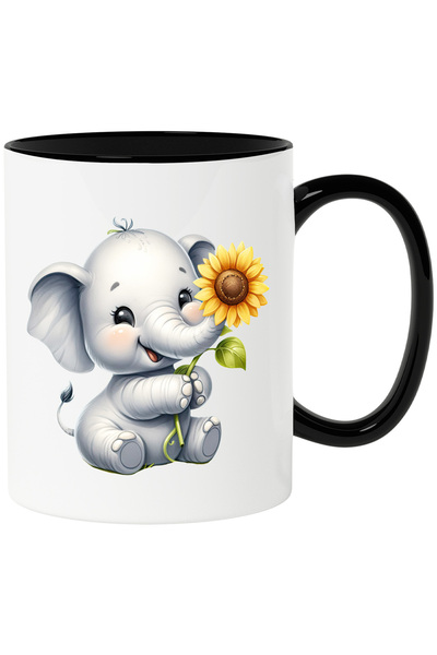 StoryGift Romania Cana cu un pui de elefant imbujorat care tine o floare | il...