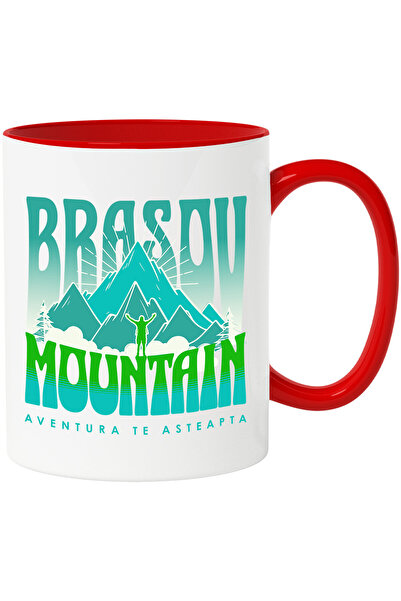 StoryGift Romania Cana cu Munte Inalt Stanca Silueta umana Aventura Text Brasov Mountain Aventura , Cu Maner Rosu