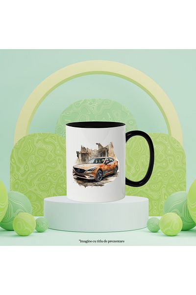 StoryGift Romania Mug With Car, Mazda, Brand, Building, Sand, Illustration, Multicolor 330 ml, Sky, With, STG.