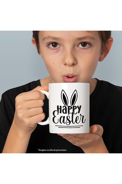 StoryGift Romania Mug with rabbit ears and the wish "Happy Easter" - Happy Easter! with Mane, White Handle