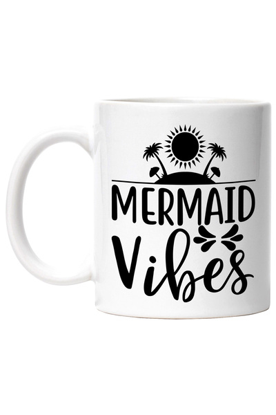 StoryGift Romania Cana cu o insula si mesajul "Mermaid vibes" - sirena soare plaja cu Maner Alb, Cu Maner Alb