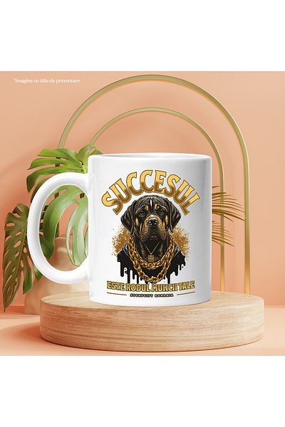 StoryGift Romania Cana Caine gangster cu lant de aur, succes, 330ml, Ceramic cu Maner Alb, Cu Maner Alb