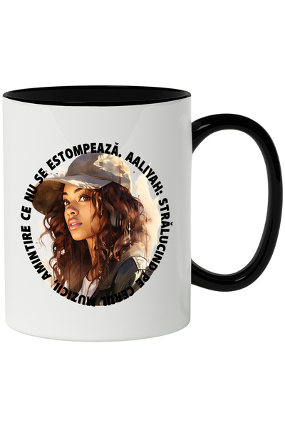 StoryGift Romania Cana Cu Mesaj Amintire Ce Nu Se Estompeaza, Aaliyah, Muzica, Multicolor 330 ml, , Cu Maner Negru