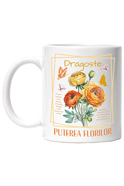 StoryGift Romania Cana cu Buchet de Flori Colorate Text Dragoste Puterea Flor...