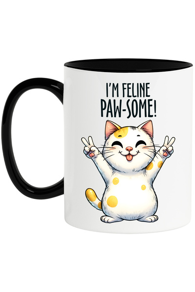 StoryGift Romania Cana cu o pisicuta vesela cu mesajul "I'm feline paw-some!"...